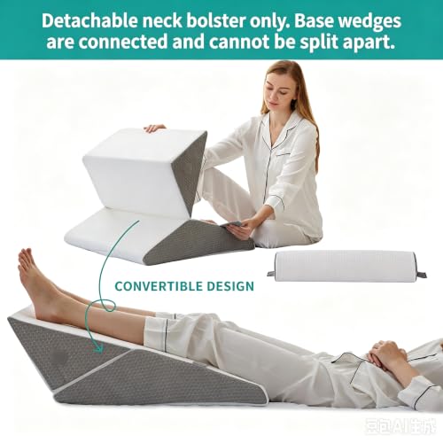 Bedluxe 수술 후 웨지 베개 세트, 정형외과 침대 웨지 화이트/그레이 - color: 화이트/그레이, size: Adjustable 9&12 Inch + 1 Head Pillow
