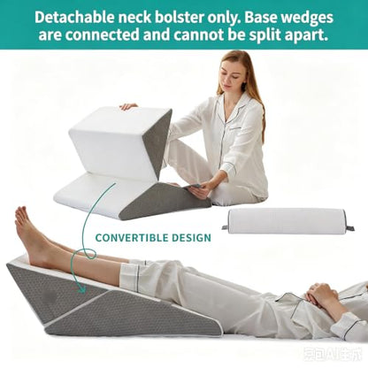 Bedluxe 수술 후 웨지 베개 세트, 정형외과 침대 웨지 화이트/그레이 - color: 화이트/그레이, size: Adjustable 9&12 Inch + 1 Head Pillow