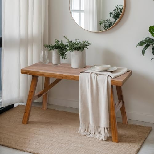 Handcrafted Solid Wood Bench, 30" - Farmhouse-Style Burnt Brown Entryway Seating for Living & Dining Room, Rustic Design, Natural Finish - color: Burnt Brown, size: 30 Inch