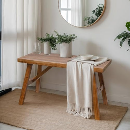Handcrafted Solid Wood Bench, 30" - Farmhouse-Style Burnt Brown Entryway Seating for Living & Dining Room, Rustic Design, Natural Finish - color: Burnt Brown, size: 30 Inch