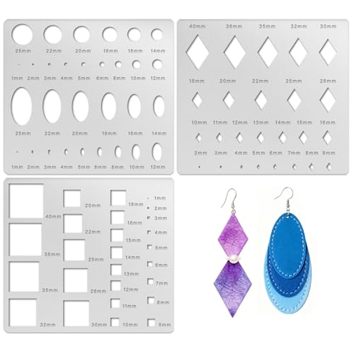 3PCS Metal Stencils Diamond Square Ellipse Circle Template for Drafting Jewelry Making Templates Oval Stencil Metal Geometric Stencils Stainless Steel Journal Stencil for DIY Scrapbooking - style: Geometric Metal Stencils 2