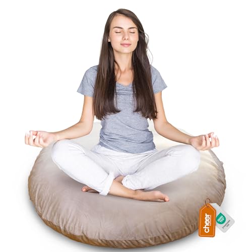 Cheer Collection Extra Large Floor Pillow, 32" Round Meditation Cushion, Oversized Yoga Pillow & Floor Cushions for Adults, Floor Pillows for Sitting, Meditation, and Seat Cushion - Taupe - color: Large Taupe