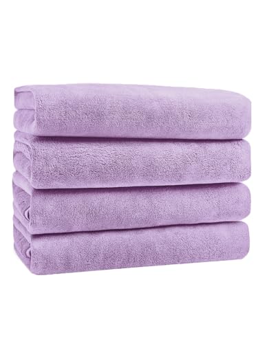 GraceAier Microfiber Bath Towels 4 Pack, 28x56 Inch Coral Velvet Quick Dry Towel Set, Highly Absorbent, Ultra Soft & Lint-Free for Bathroom, Gym, Travel and Swim-Purple - color: Microfiber-purple