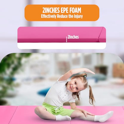 Gymnastics Mats Foldable Tumbling Mats Portable Gymnastics Exercise Mat Thick Gymnastics Tumbling Mats Pad Home Exercise Panel Mat With Carrying Handles - color: Pink, size: 4 ft W x 10 ft L