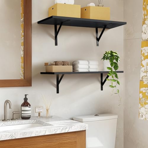 Tectocker-DOU 24" Long Floating Book Shelves for Wall, Heavy Duty, Black - color: Black, size: 24W×8D
