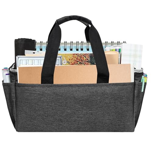Multi-Functional Tote Craft Bag Desktop File Folder Carrying Bag With Pockets For Art,Craft,Sewing, Travel, Daily Use,Office (Dark Grey) - color: Dark Grey