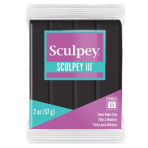 Sculpey III 2oz Black Polymer Clay - Oven Bake Modeling Clay for Sculpting | Non-toxic and soft craft clay for jewelry making, DIY home decor, and mixed media. Stays flexible until oven baked - color: Black