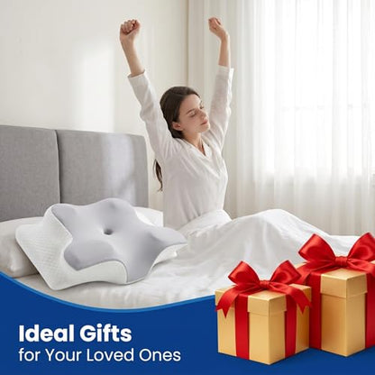 Cervical Memory Foam Pillow Neck Pain Cooling Ergonomic Orthopedic Support - color: White