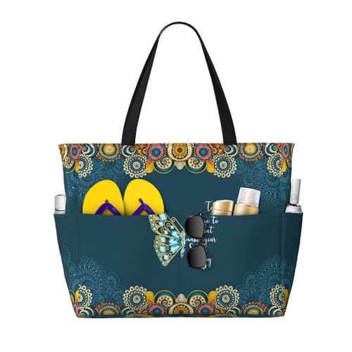 Large Beach Bag for Women Waterproof Foldable Travel Shoulder Tote Bag with Pocket for Weekender Pool Vacation - color: Butterfly Green