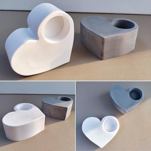Wehous Valentine Resin Molds, Heart Shape Candle Holder Silicone Mold, 3D Love Heart Valentine Tealight Candle Holder Jewelry Plate Molds, Concrete Cement Epoxy Casting Craft Molds Home Decor - color: heart