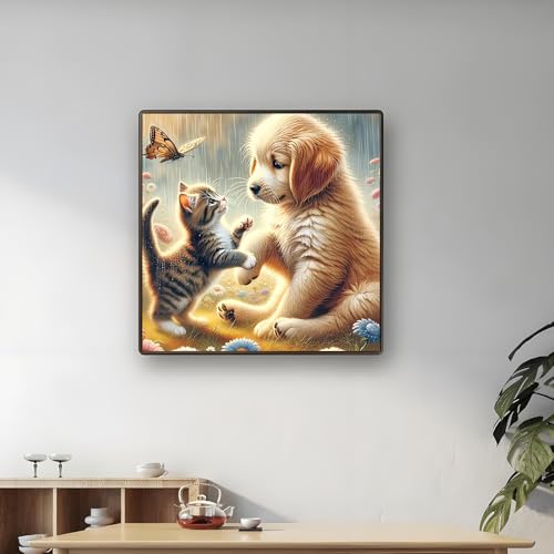 Shouruihua Cat Diamond Painting Kits for Adults, Dog Diamond Art Kits | Animal, Gem Art, Diamond Dotz Kits, Diamond Dots, Wall Art, Adult Crafts, Full Round Drill Diamond Painting Kits, 11.8x11.8in - color: Cat and Dog