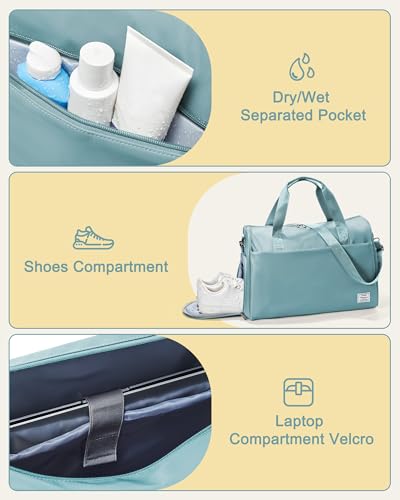 Travel Weekender Bags with Shoe Compartment Overnight Bag Light Blue | Personal Item Travel Bag with Wet Pocket Carry On Bag with Laptop Compartment Duffle Bag for Sports Travel Gym Essential - color: K4-Light Blue