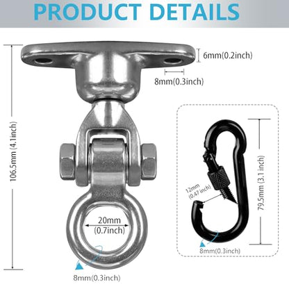 Heavy Duty 1500 LBS Capacity Swing Hanger | 360°+180° Full Swivel Stainless Steel Hammock Hanger | Durable Hardware Accessories for Porch, Playground, Yoga, Heavy Bag - size: 2 holes-360°+180°