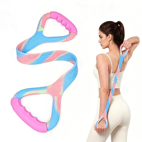 Figure 8 Resistance Band with Handles, Premium Silicone Arm Stretching Cords for Back Shoulder, Anti-Snap Physical Therapy Workout Equipment for Women Home Gym, Multi-Level - color: Colorful