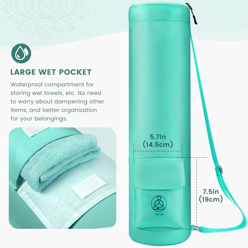 Gonex Yoga Mat Bag, Full-Zip Mat Carrier | 600D Oxford Fabric, Wet Pocket, Front Zip Pocket, Adjustable Strap, Fits Mats up to 26" - color: Green