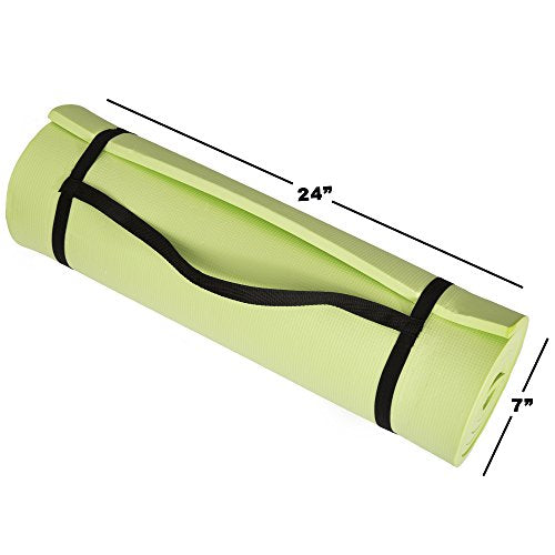 Thick Yoga Mat - Double Sided 1/2-Inch Workout Mat - 72x24-Inch Exercise Mat for Home Gym Fitness or Pilates with Carrying Strap by Wakeman - color: GREEN