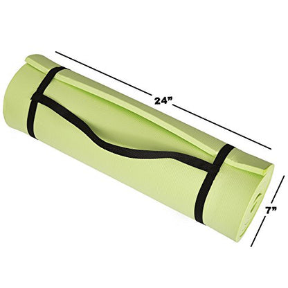Thick Yoga Mat - Double Sided 1/2-Inch Workout Mat - 72x24-Inch Exercise Mat for Home Gym Fitness or Pilates with Carrying Strap by Wakeman - color: GREEN