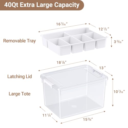 40Qt Stackable Storage Bin with Lid Tray Craft Box Organizer, 1Pack,WH | Clear Plastic Latching Boxes Organizers with Dividers Portable Containers for Arts & Crafts, Home Office Classroom Car Trunk - color: Clear White, size: 40QT-1Pack