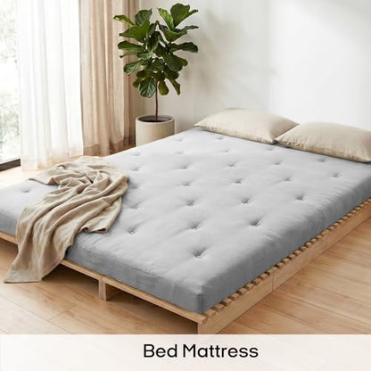 ZonLi Japanese Floor Mattress, 100% Cotton Washable Cover Futon Mattress - color: Light Grey, size: Queen(80"L x 60"W x 4"Th)