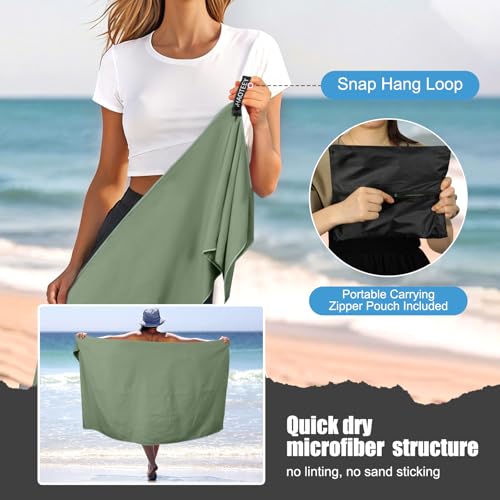 Quick Dry Travel Towel, 3 Sizes 1 Pack Camping Microfiber Towel, Lightweight Fast Drying Towels Set 60"x30", 30"x15", 15"x15" w/Bag for Gym, Beach, Hiking, Swimming, Army Green - color: Army Green