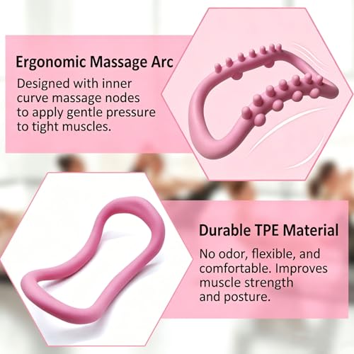 Set of 2 Pilates Yoga Fitness Rings, Pilates Circle Stretch Resistance Training Support Massage, Yoga Equipment Ring with Massage Steel Balls, Training Ring for Pilates, Pink - color: Pink 02