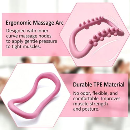 Set of 2 Pilates Yoga Fitness Rings, Pilates Circle Stretch Resistance Training Support Massage, Yoga Equipment Ring with Massage Steel Balls, Training Ring for Pilates, Pink - color: Pink 02