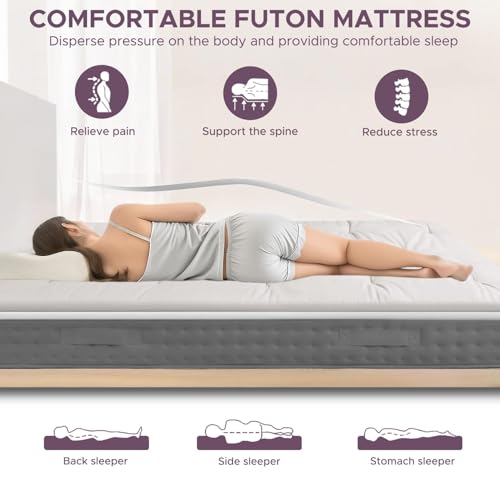 Japanese Floor Mattress, 100% Cotton 2.5" Thicken Foldable Futon Mattress Tatami Mat Sleeping Pad, High Density Foam, Ideal for Comfort and Support, Kids Floor Lounger Pillow Bed Sofa (Gray)