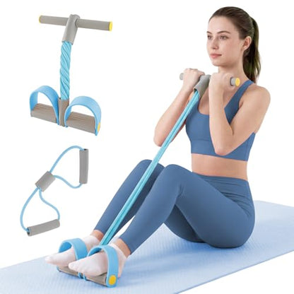 Asnomy Band Set – 8-Tubes Pedal Resistance Band with Handle, Ankle Resistance Band with Figure 8 Resistance Band for Strength Exercises, Training for Stretching The Abdomen,Waist,Arms and Legs - color: Grey Blue