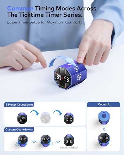 Ticktime T8 Pomodoro Timer Cube for Focus, Study, Work, Task, ADHD, Kitchen - color: Blue