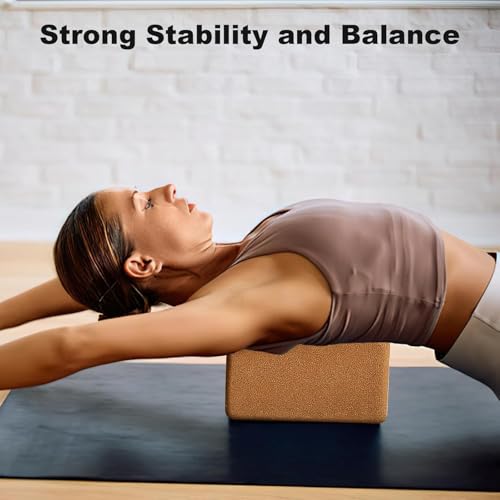 4 Pack Cork Yoga Blocks, Non-Slip High-Density Yoga Bricks, 9 x 6 x 4 in | Natural Fitness Props for Pilates, Stretching, Balance Training, Deep Poses, Gym, Studio and Home Workouts