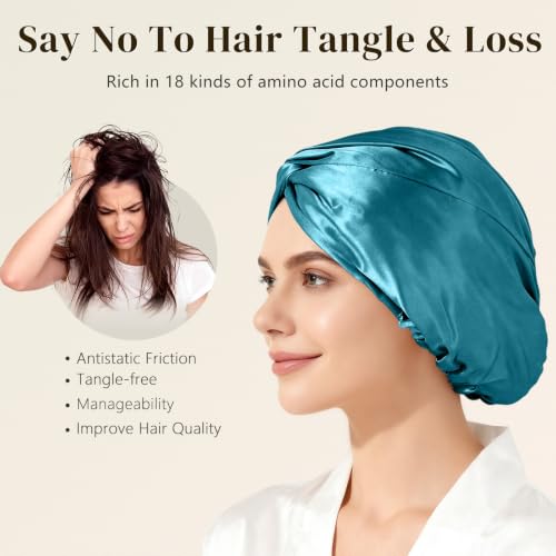 ZIMASILK 22 Momme 100% Mulberry Silk Bonnet for Sleeping Women, Turquoise - color: Turquoise