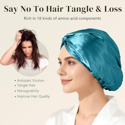 ZIMASILK 22 Momme 100% Mulberry Silk Bonnet for Sleeping Women, Turquoise - color: Turquoise