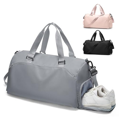 Gym Bag for Women with Shoe Compartment Lightweight Travel Duffle Bags Carry on Bag Overnight Weekender Duffel Bag with Wet Pocket Personal Item Travel Bag Tote Bag Workout Dance Bag Grey - color: E12-Grey
