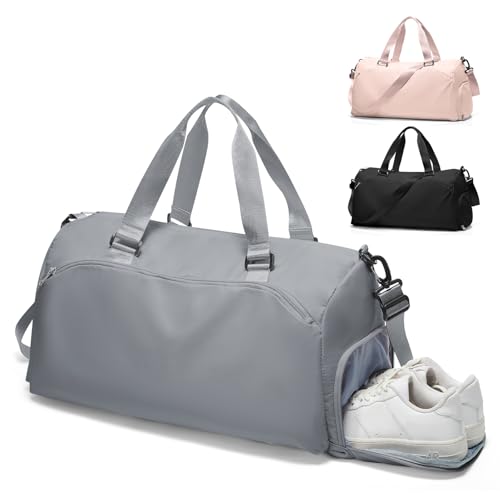 Gym Bag for Women with Shoe Compartment Lightweight Travel Duffle Bags Carry on Bag Overnight Weekender Duffel Bag with Wet Pocket Personal Item Travel Bag Tote Bag Workout Dance Bag Grey - color: E12-Grey