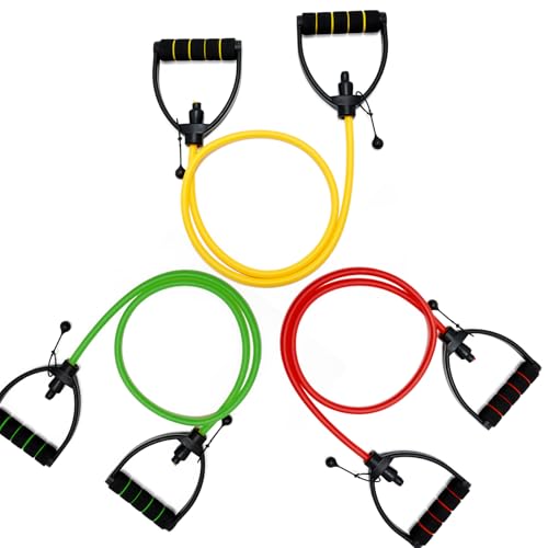 ZHIAMZ Exercise Bands with Handles, Resistance Tube & Door Anchor | Physical Therapy & Rehab, Natural Rubber Tube, Adjustable, D-Handles, Strength, Pilates, Workout - color: 3PCS- 60lbs