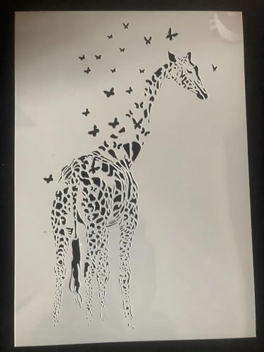 TIAMECH A4 Reusable Giraffe Stencil for Painting | Butterflies Layering Template, DIY Wall Art, Wood Furniture, Scrapbook & Crafts (8.3x11.7inch) - style: Giraffe Butterflies
