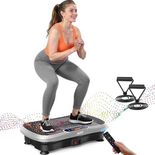 AXV Vibration Plate Fitness Platform Exercise Machine Body Vibrating Board | Curved Design Powerful 200W Bluetooth Oscillating Shake Plate for Lymphatic Drainage Recovery Whole Body Toning With Handles - color: SLIM.SILVER