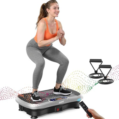 AXV Vibration Plate Fitness Platform Exercise Machine Body Vibrating Board | Curved Design Powerful 200W Bluetooth Oscillating Shake Plate for Lymphatic Drainage Recovery Whole Body Toning With Handles - color: SLIM.SILVER