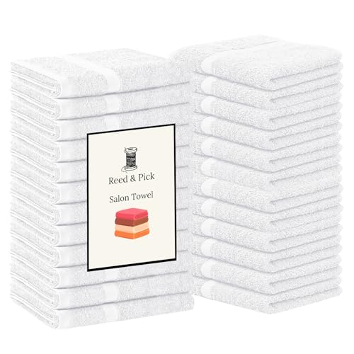 Reed&Pick 24 Pack White Hand Towels 100% Cotton Spa Towels 16x26 inches Highly Absorbable Facial, Gym, Hair and Face Towels in Bulk - color: White, size: 16x27 Pack of 24