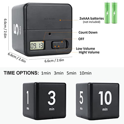 Feilifan Cube Timer, Focus Study Timer, 1-3-5-10 Minutes Time Management - color: 1-3-5-10min,black