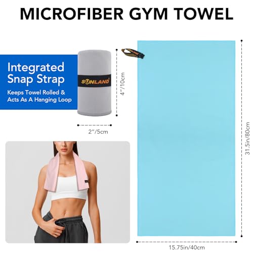 SUNLAND Microfiber Workout Towel Quick Dry Super Absorbent Camping Towel for Women & Men Lightweight Odor-Free Gym Towel Compact with Carry Bag 16" x 31.5" Pack of 5 - color: Colorful