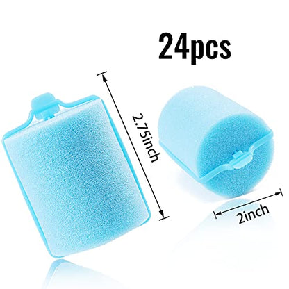 Jumbo Foam Sponge Hair Roller Soft Sleeping rollers Curvy Wavy Hairstyle Curling Hair Styling Tools 24 Pieces Use For Long Hair Short Hair Ladies And Children 2"X2.75"(blue) - color: Blue