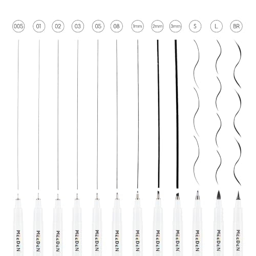 MEEDEN Micro Fineliner Drawing Pens: 12 Sizes, 0.05-3mm, Black Archival Ink | Waterproof ink for technical drawing, sketching, outlining, illustration, manga, and journaling - style: Multi-size (12 PCS)