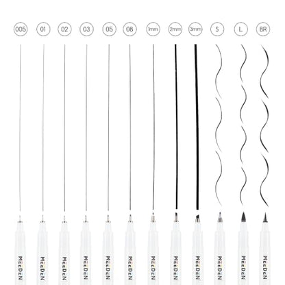 MEEDEN Micro Fineliner Drawing Pens: 12 Sizes, 0.05-3mm, Black Archival Ink | Waterproof ink for technical drawing, sketching, outlining, illustration, manga, and journaling - style: Multi-size (12 PCS)