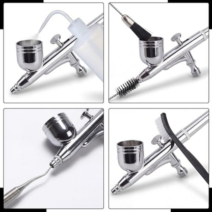 Sieral 8 Pcs Airbrush Spray Gun Cleaning Kit Double Sided Brush, Large General Brushes, Double Side Dental Pick, Glass Jar with Holder, 5 Needle, 5 Brushes, Wash Needle, 500ml Plastic Bottle