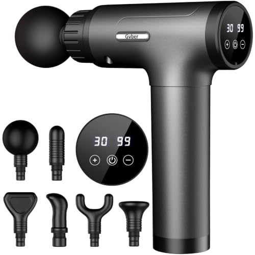 Gvber Massage Gun Deep Tissue 30 Speeds 6 Heads, Grey | Quiet Handheld Percussion Massager for Back & Shoulder Pain, Ideal Gifts for Mom & Dad, Travel & Office, Athletes & Home Gym