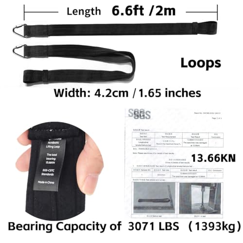 6.6ft 2m Aerial Loops Aerial Straps Ropes Aerial Acrobatics Body Loop Trapeze Circus Apparatuses Equipment Yoga Straps 1 pairs - color: Black