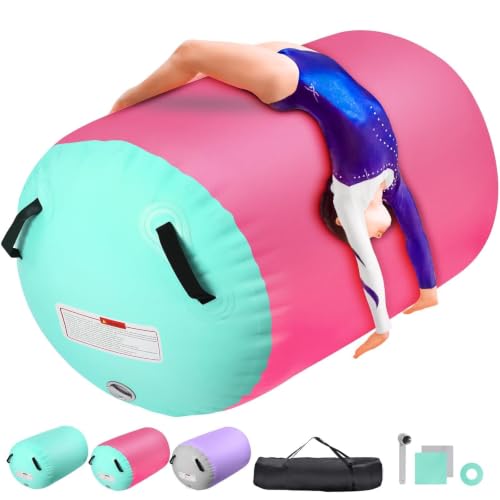 Inflatable Gymnastics Air Roller Barrel Pink 40 * 23.6inch - color: Pink, size: 40*23.6 Inch