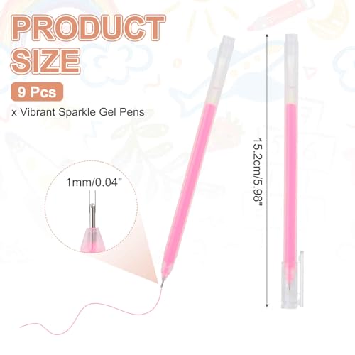 MECCANIXITY 9 Pcs Metallic Vibrant Sparkle Gel Pens, Drawing Pens with Fine Point 1mm for Adult Drawing Doodling Journaling Art Supplies and DIY Crafts, Pink - color: Pink