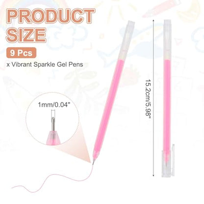 MECCANIXITY 9 Pcs Metallic Vibrant Sparkle Gel Pens, Drawing Pens with Fine Point 1mm for Adult Drawing Doodling Journaling Art Supplies and DIY Crafts, Pink - color: Pink
